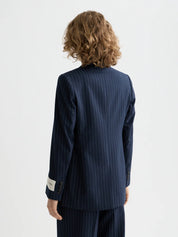 Single-breasted fitted blazer-Night Blue Pinstripe