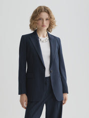 Single-breasted fitted blazer-Night Blue Pinstripe