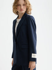 Single-breasted fitted blazer-Night Blue Pinstripe