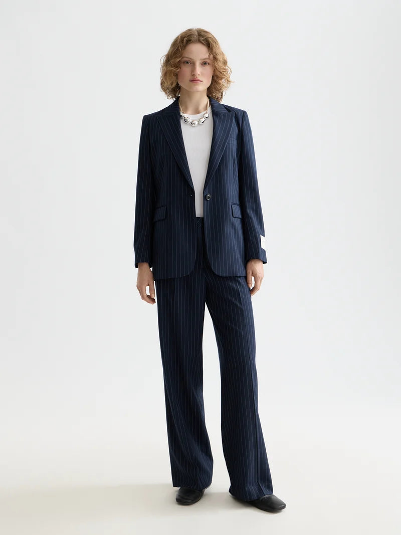 Single-breasted fitted blazer-Night Blue Pinstripe