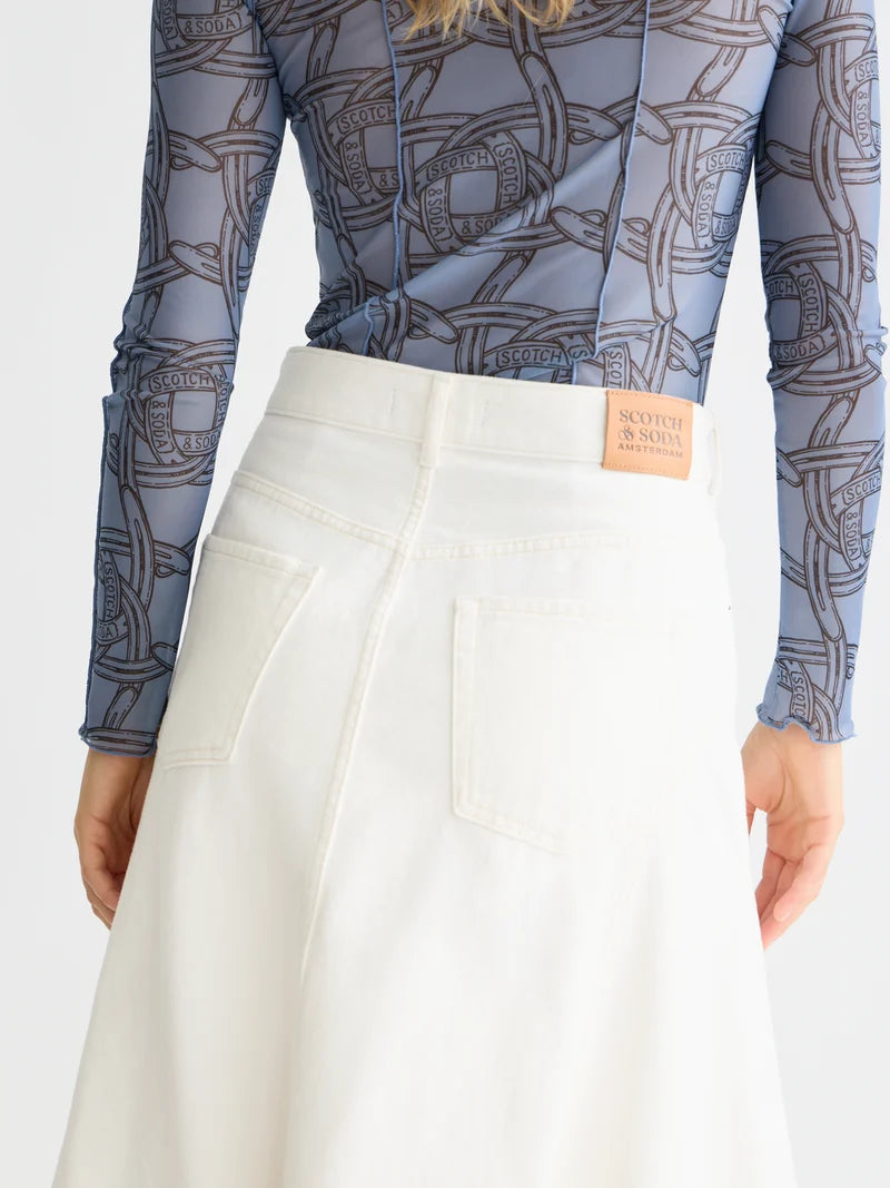 Denim maxi skirt -Stardust white