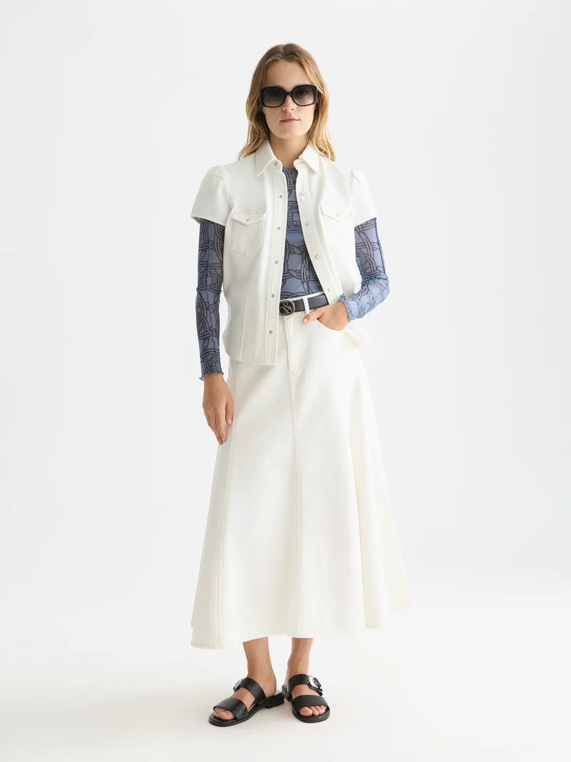 Denim maxi skirt -Stardust white
