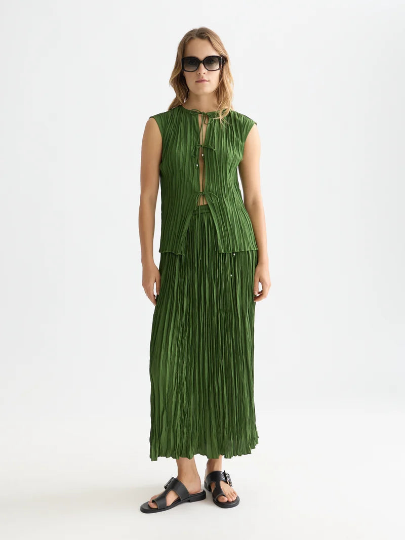 Micro pleat skirt -Garden Green