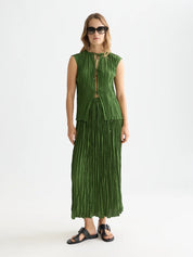 Micro pleat skirt -Garden Green