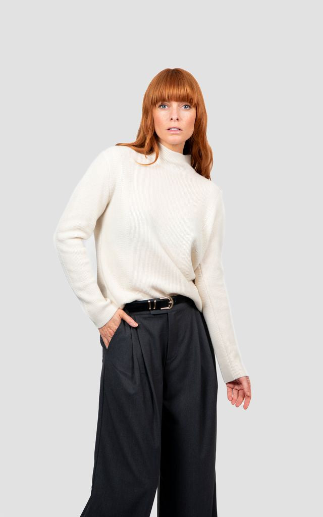 High Neck Crew Pullover- Ivory - Presence Hamilton