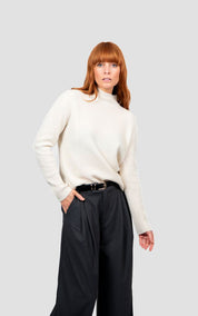 High Neck Crew Pullover- Ivory - Presence Hamilton