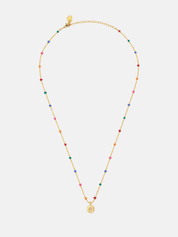 CZ Pendant Rainbow Beaded Necklace- Gold Plated