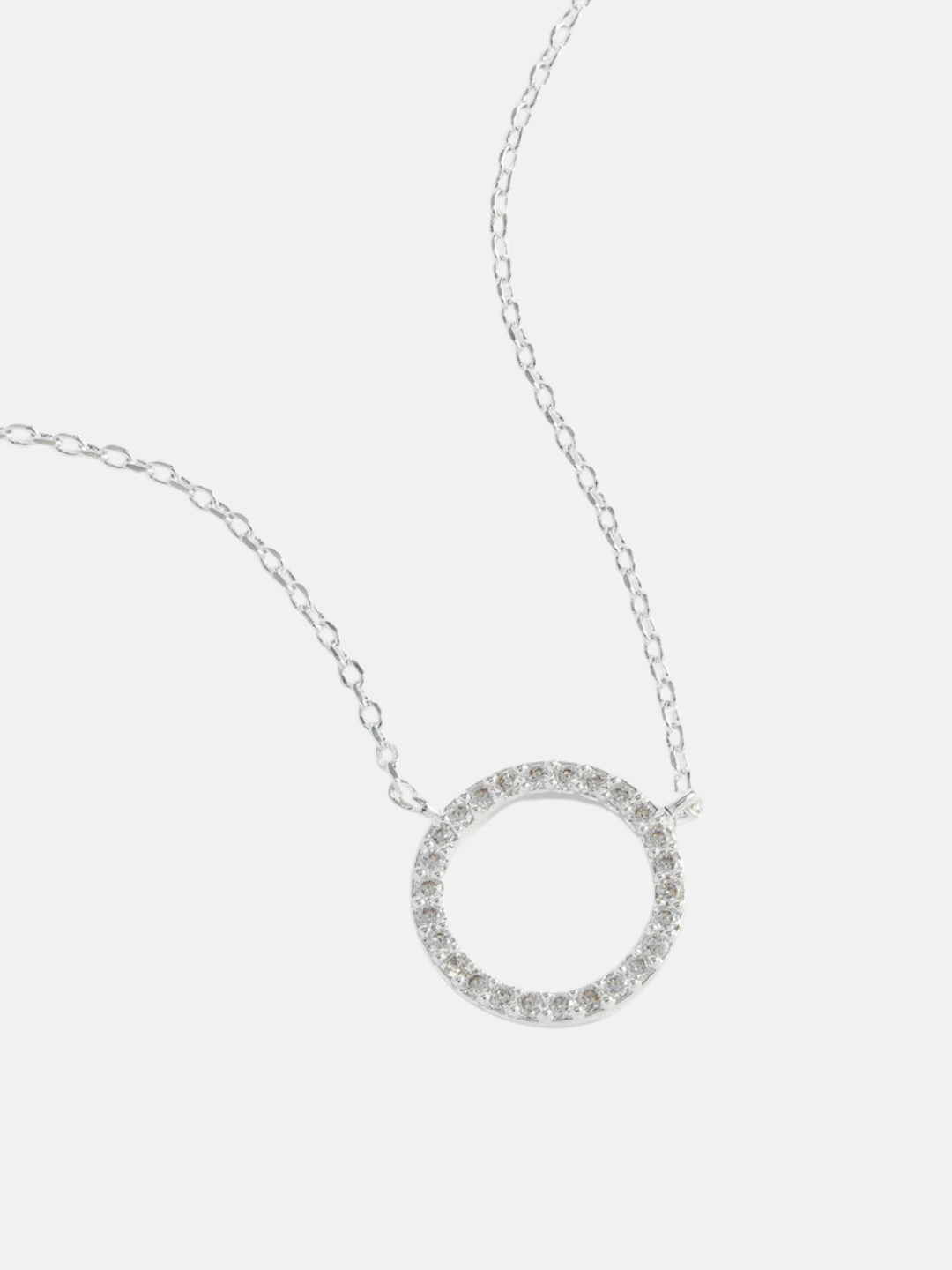 Large Pave Set Circle CZ Pendant- Silver Plated
