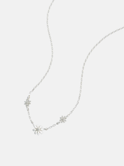 Triple Flower White Enamel Necklace- Silver Plated