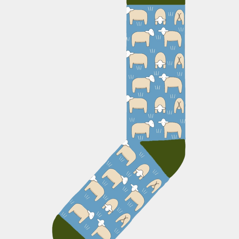 Red Tractor Socks- Sheep on Blue - Presence Hamilton