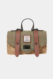 The Mini Straw Satchel-Chestnut Herringbone