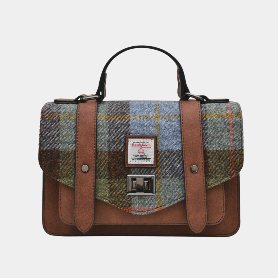 The Medium Satchel- Chestnut & Blue Tartan - Presence Hamilton