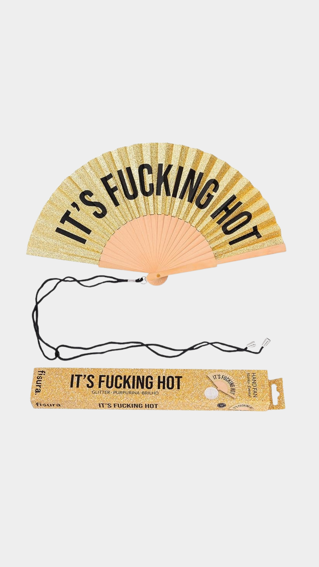 Hand Fan w/Gift Box - Gold Glitter "It's F*cking Hot" - Presence Hamilton
