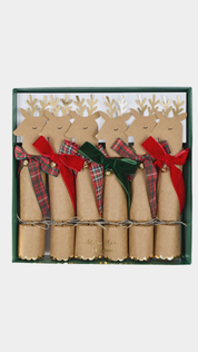 Tartan & Velvet Bow Reindeer Xmas Crackers- set 6