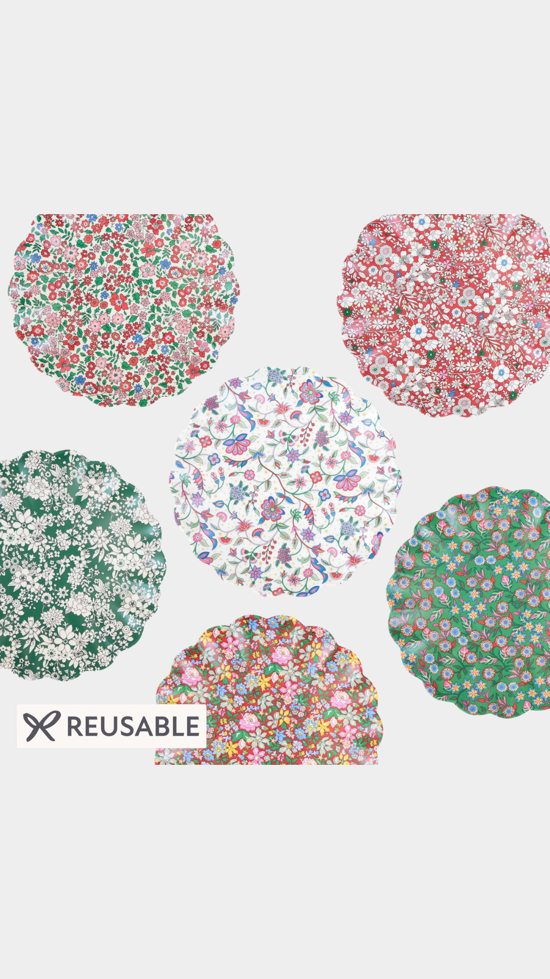 Reusable Small Plates - Liberty Red & Green- set of 6