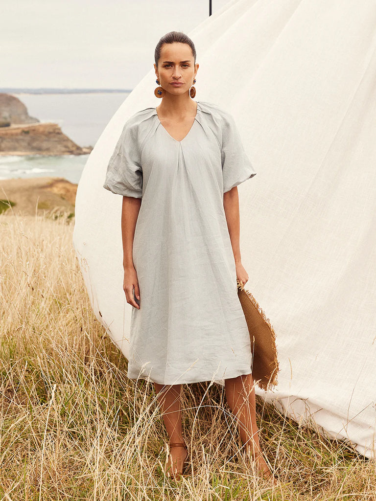 Hamilton linen balloon store sleeve mini dress