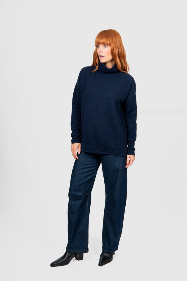 Ball Stitch High Crew Pullover -Ink - Presence Hamilton