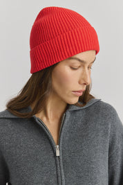 Fine Rib Beanie- Poppy - Presence Hamilton