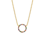 Multi CZ Circle Necklace- Gold Plated