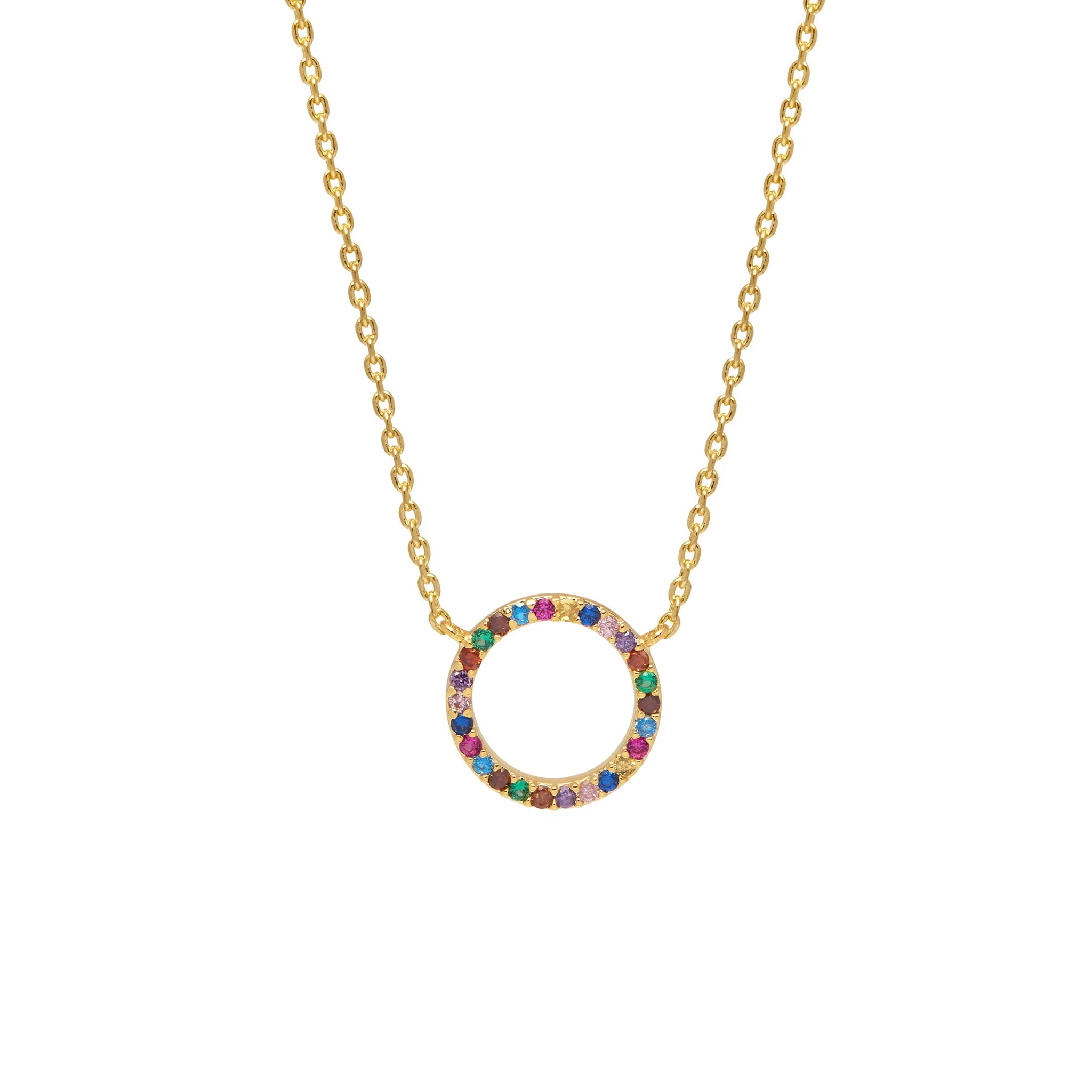 Multi CZ Circle Necklace- Gold Plated - Presence Hamilton
