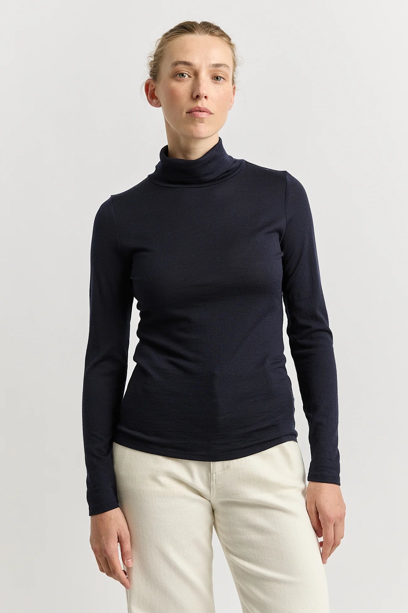 Turtle Neck Merino Tee- French Navy - Presence Hamilton