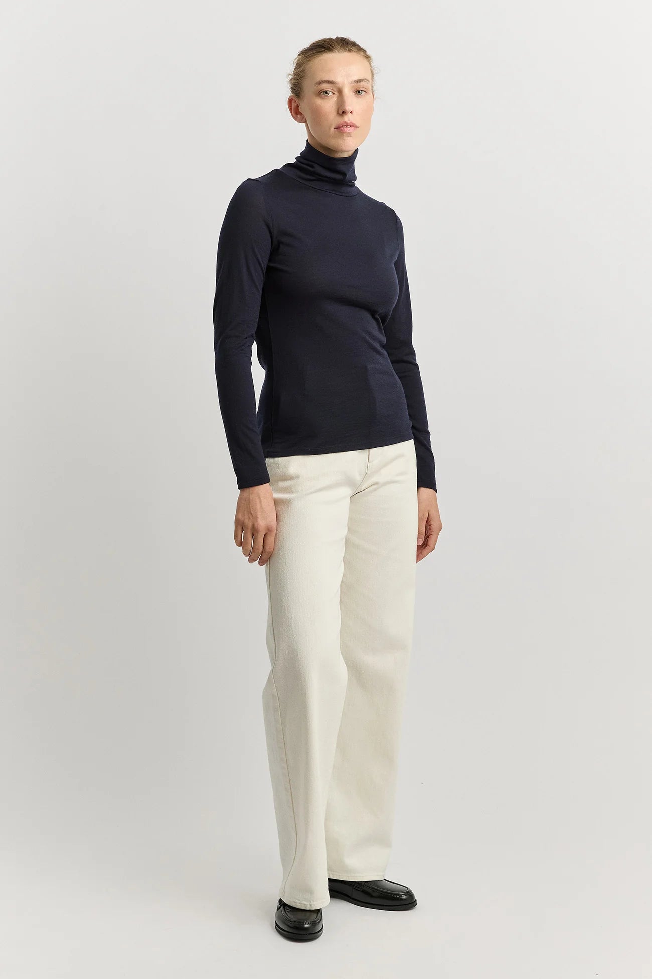 Turtle Neck Merino Tee- French Navy - Presence Hamilton
