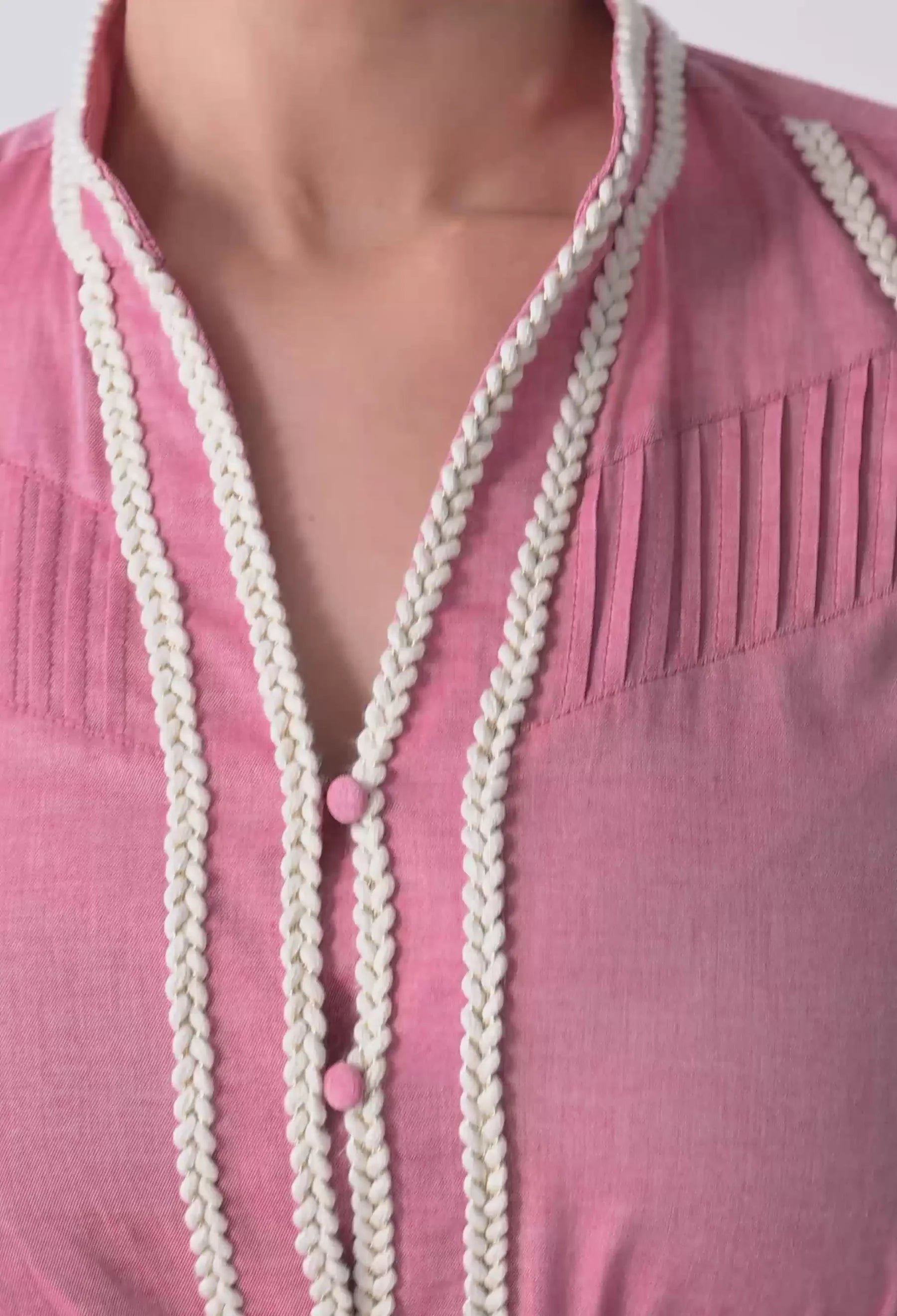 ISLA Trim Detail Dress -Blush Chambray