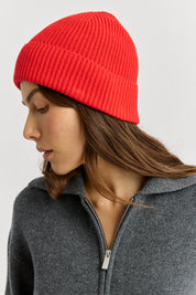 Fine Rib Beanie- Poppy - Presence Hamilton