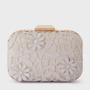 Elena Appliqued Clutch- Natural