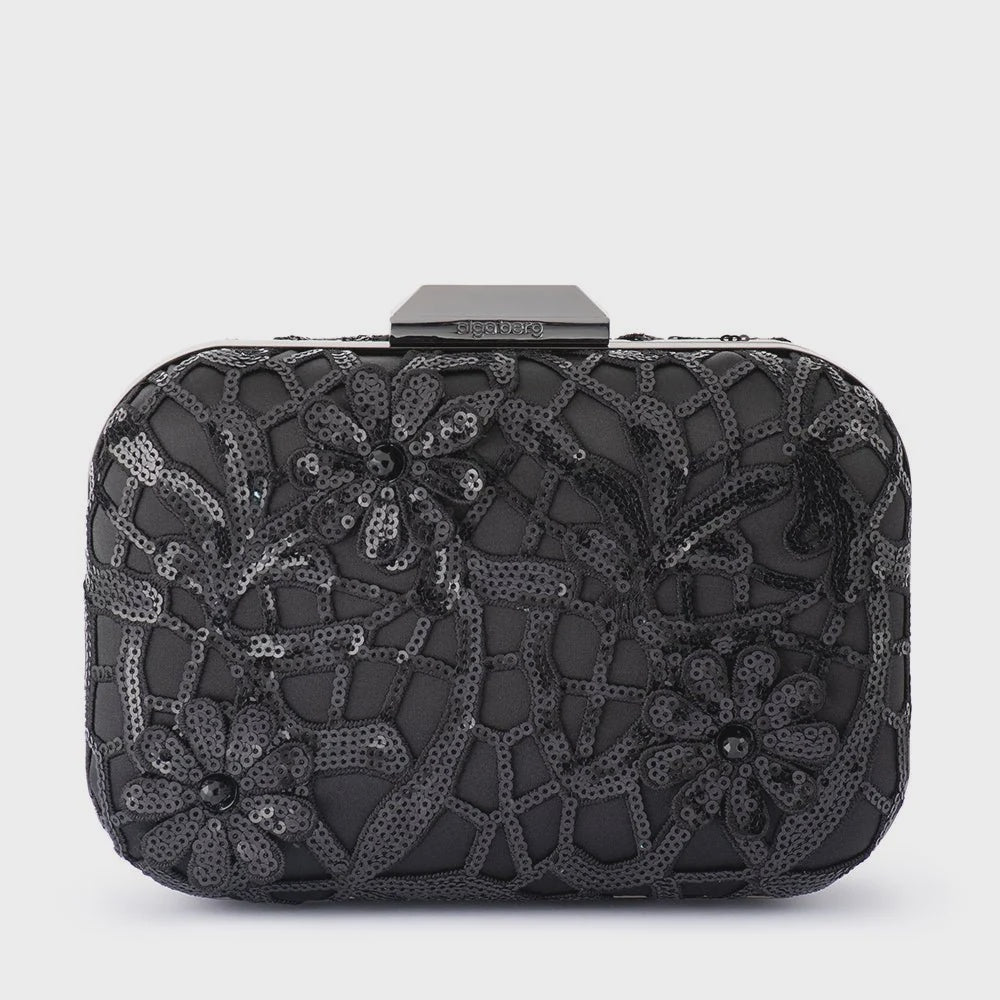 Elena Appliqued Clutch- Black