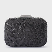 Elena Appliqued Clutch- Black