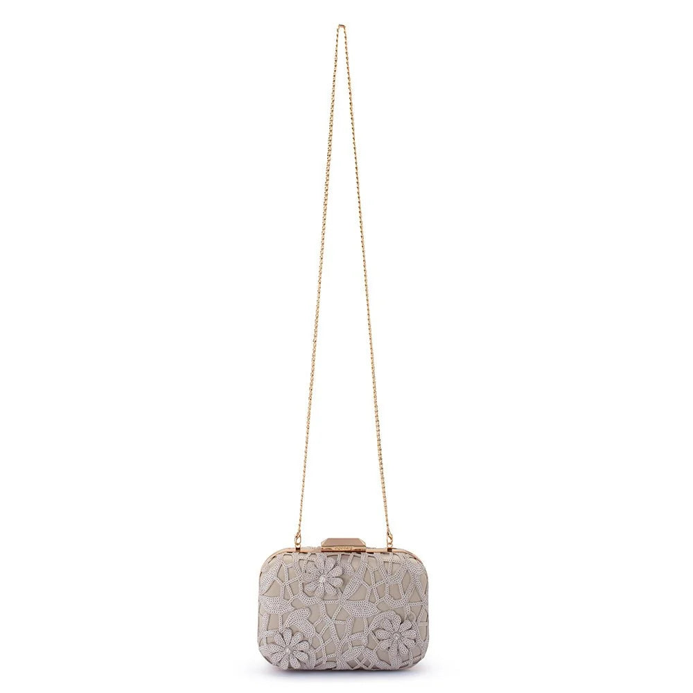 Elena Appliqued Clutch- Natural