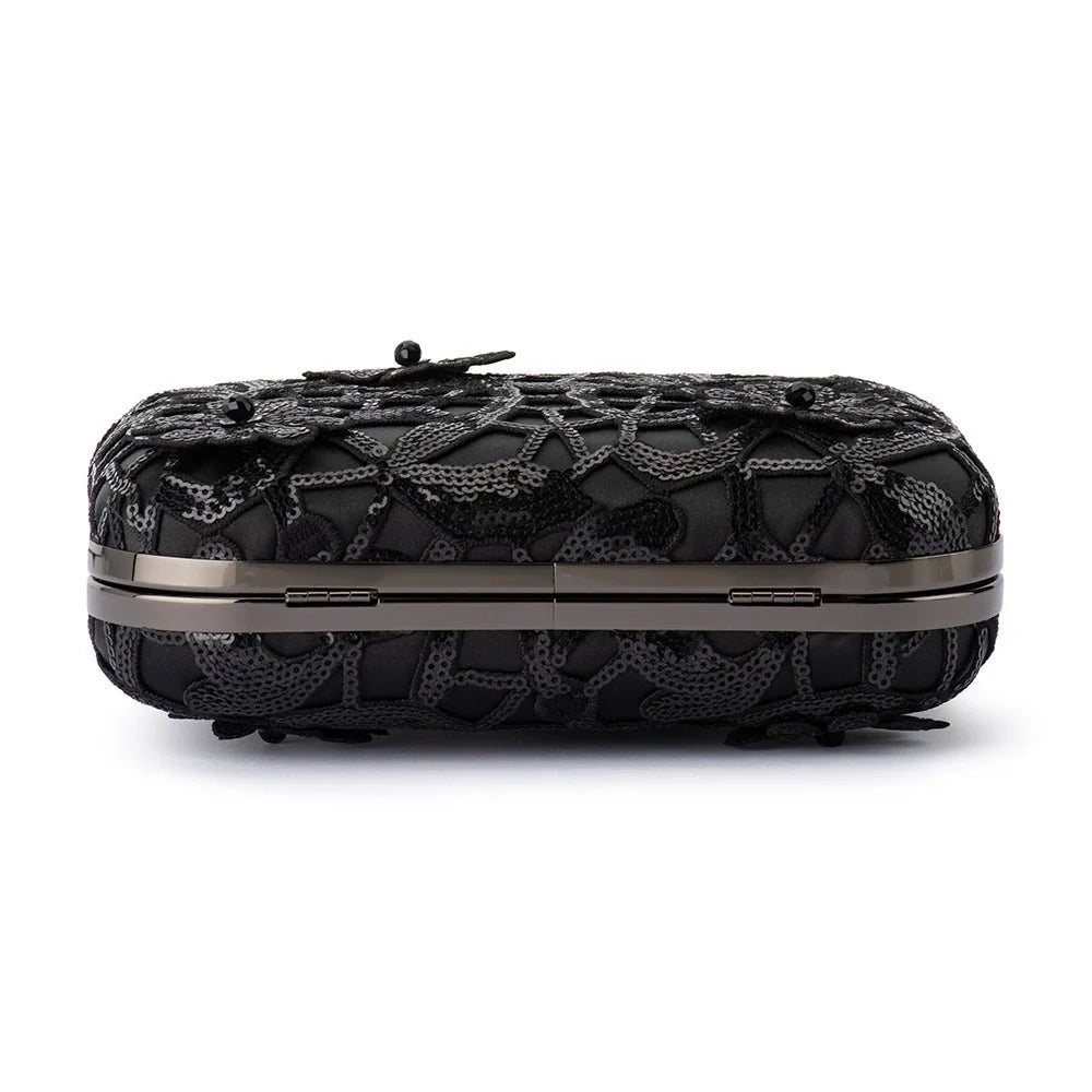 Elena Appliqued Clutch- Black