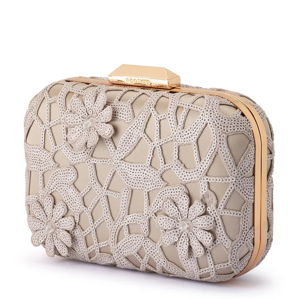 Elena Appliqued Clutch- Natural