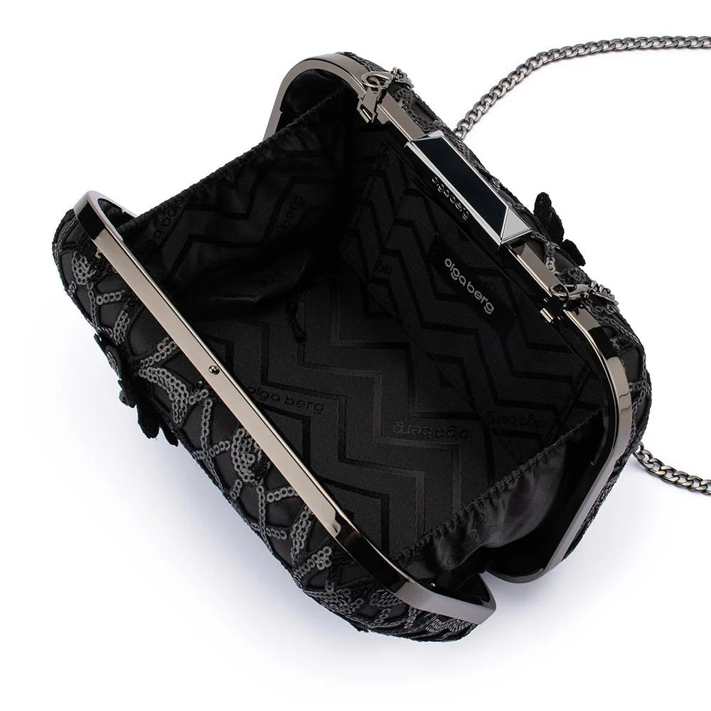 Elena Appliqued Clutch- Black