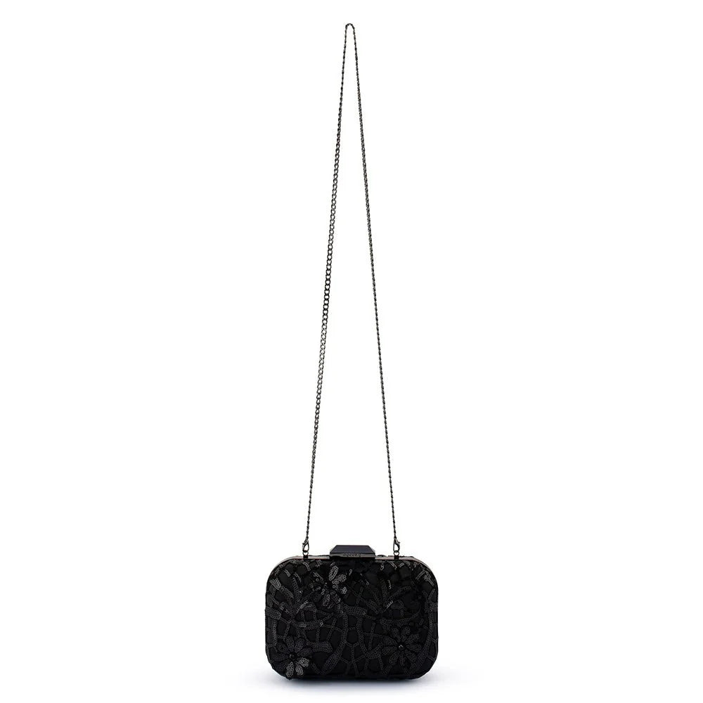 Elena Appliqued Clutch- Black