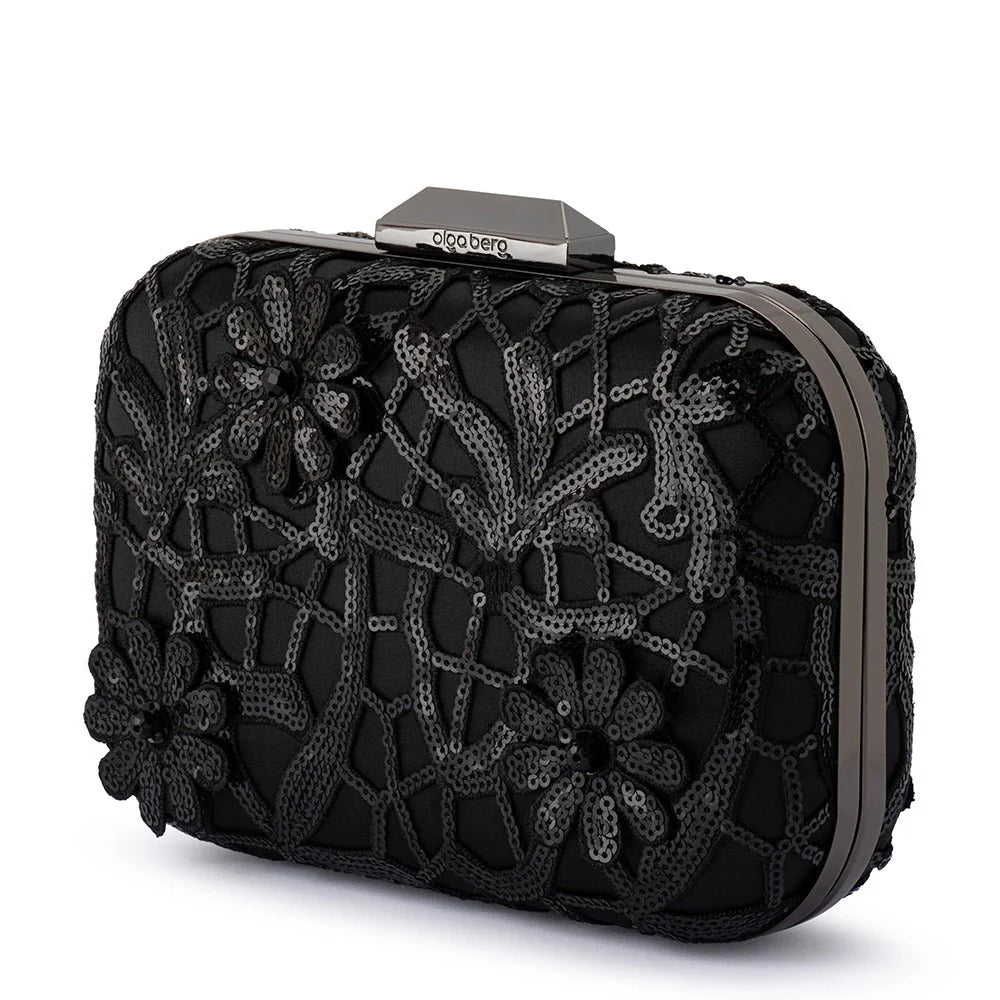 Elena Appliqued Clutch- Black