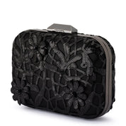 Elena Appliqued Clutch- Black