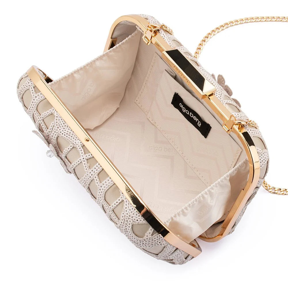 Elena Appliqued Clutch- Natural