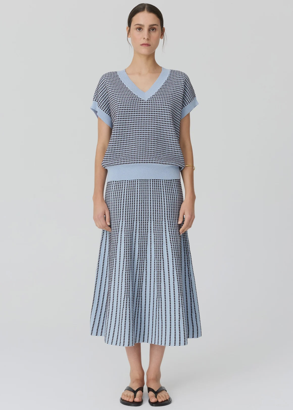 Evlyn Knit Top- Blue & Choc
