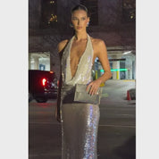 CARA Crystal Envlope Clutch-Gunmetal