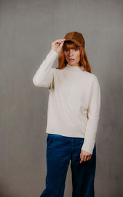 High Neck Crew Pullover- Ivory - Presence Hamilton