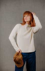 High Neck Crew Pullover- Ivory - Presence Hamilton