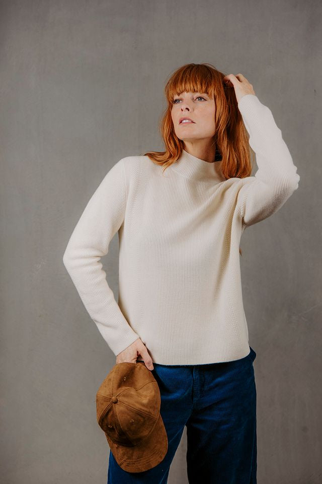 High Neck Crew Pullover- Ivory - Presence Hamilton