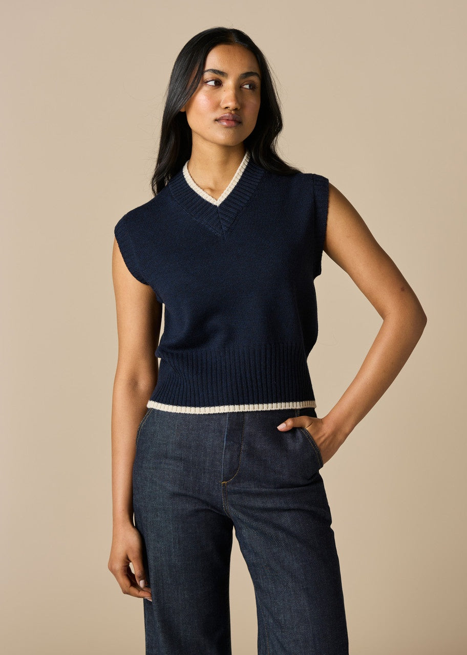 Goldie V Neck Vest - Midnight - Presence Hamilton