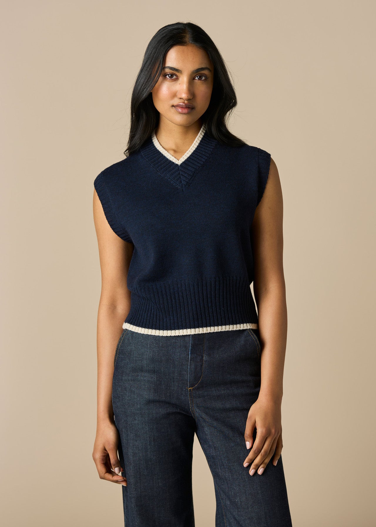Goldie V Neck Vest - Midnight - Presence Hamilton