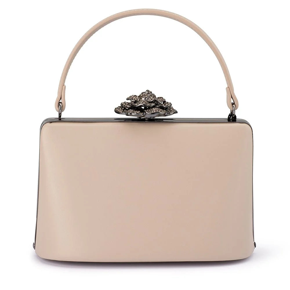 Grace Embellished Frame Bag - Natural