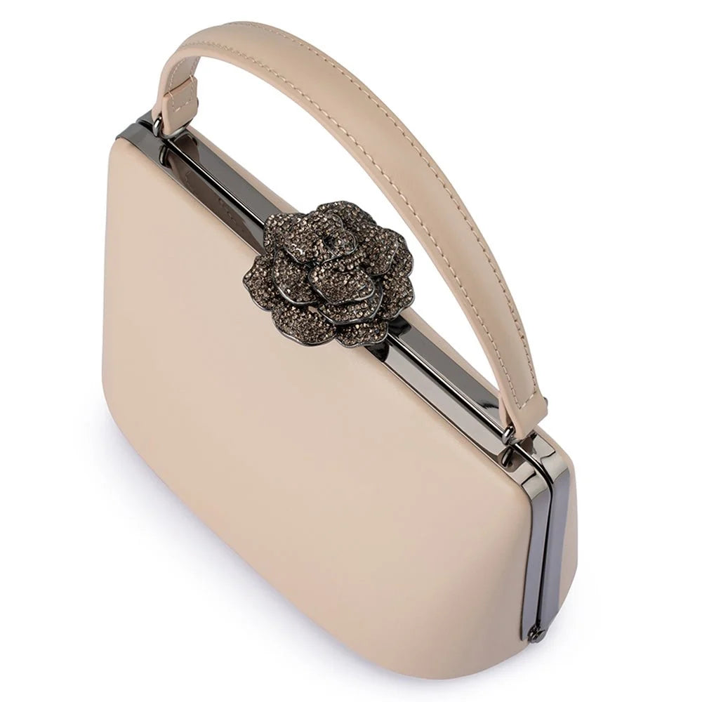 Grace Embellished Frame Bag - Natural