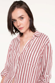 Hut Linen Shirt- Rhubarb Stripe