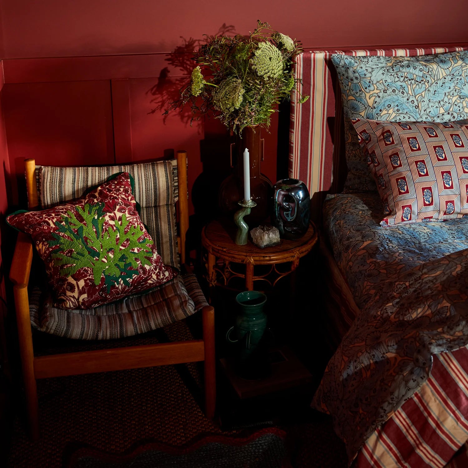 Lucia Embroidered Cushion - Crimson